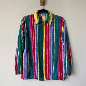 Vintage BonWorth Colorful Stripe Zip Front Bomber Jacket